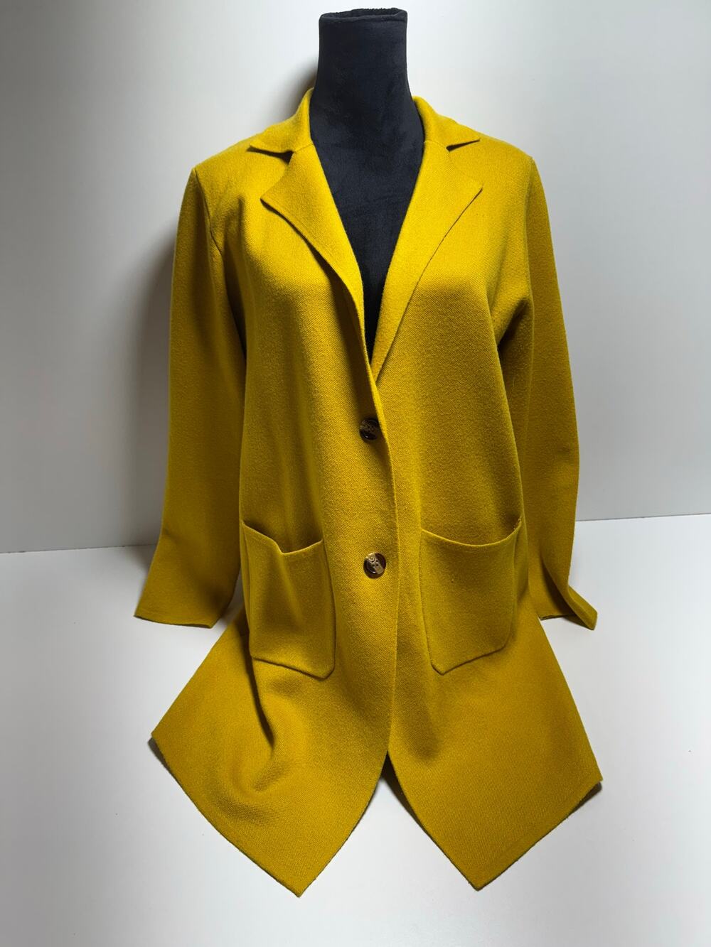 Market Long Cardigan Sweater With Pockets 2 Button Wool Blend Gold Color